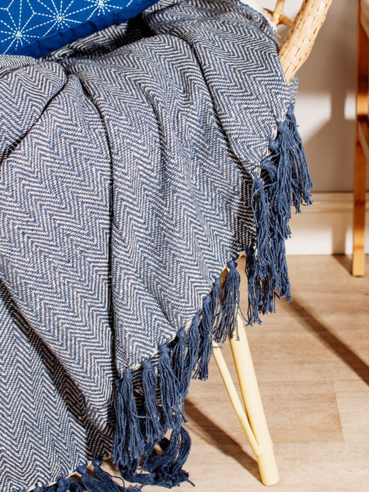 Blanket Throw - Blue Herringbone